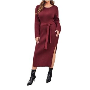 NWT Maroon Burgundy Ribbed Bow Sweater Dress